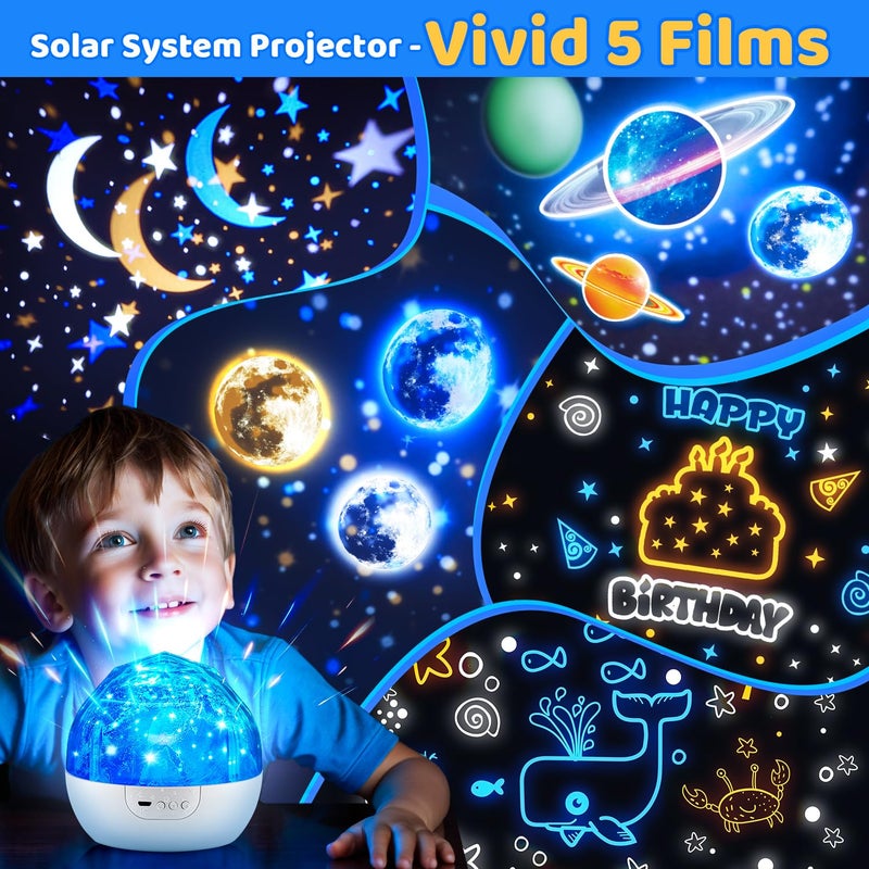 One Fire Solar System for Kids Projector Night Light, 360Â°Rotating+5 Films Planet Space Projector for Bedroom, Bright Night Light for Boys Room, Space Toys for Kids 3-5, Solar System Planet Toys for Boy Gifts - Image 2